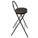 Runder gepolsterter klappbarer Küchenhocker für Erwachsene, tragbarer klappbarer Barstuhl mit Metallrückenlehne, hoher Barhocker für Küche, Bar & Bistro (Color : Black, Size : 70cm/28in)