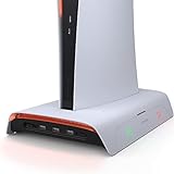 KIWIHOME Vertikale Kühler für PS5 Standfuß, Multifunktionale Ständer mit RGB, Dual Controller Ladestation und 10 Spielschlitzen für PS5 Zubehör, Kompatibel mit PS5 Disc & Digital und PS5 Lüfter