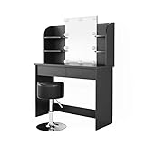 Vicco Schminktisch Frisiertisch Schminkkommode Charlotte Weiß LED-Spiegel Hocker modern Schlafzimmer Kommode Schublade Ablage Aufbewahrung Kosmetiktisch Schminkkonsole Make-Up-Tisch, Schwarz