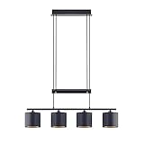 Lindby Esstisch Pendelleuchte höhenverstellbar Schwarz Gold, Hängelampe Esstisch Metall Textil, Wohnzimmerlampe 4x E14 max. 10W, ohne Leuchtmittel