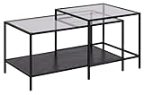 AC Design Furniture Jörn rechteckiger Couchtisch 2-teiliges Set, L: 90 B: 55 H: 50, Glas/Metall, Schwarz, 2 Stk.