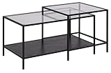 AC Design Furniture Jörn rechteckiger Couchtisch 2-teiliges Set, L: 90 B: 55 H: 50, Glas/Metall, Schwarz, 2 Stk.