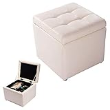 RELAX4LIFE Sitzhocker mit Stauraum, Sitzwürfel aus Holz & PU-Leder, Sitzbox mit 4 Fußpolster, Aufbewahrungsbox, Sitzbank mit Tragfähigkeit bis 300 kg, für Büro Schlafzimmer oder Wohnzimmer (Weiß)