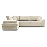 Ecksofa FESTINA 290/230 mit schlaffunktion und Bettkasten - L-förmig - Stoff Cordstoff - Eckcouch mit dekorativen Kissen (Links, POSO 140 Sand)