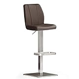 Robas Lund Barhocker Braun Leder mit Lehne Barstuhl drehbar 180 Grad, Hocker höhenverstellbar, NA.OMI, 51 x 42 x 112 cm
