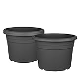 BigDean 3X Blumentopf Ø 35 cm Farbe Anthrazit Kunststoff Pflanztopf Containertopf Übertopf Pflanzkübel rund 35 x 25 cm