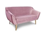 Sofa Luca 2-Sitzer - Velours Stoff, Couch 2-er, Couchgarnitur, Sofagarnitur, Polstersofa, Scandinavian Design Kollektion, Holzfüße (Rosa (Riviera 62))