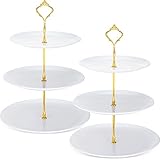 2 Stück Cupcake Display Ständer 3 Etagen Serviertablett Platten Edelstahl Cup Cake Tower für Geburtstag Party Hochzeit Kuchen Dessert Cookie Candy (Weiß)