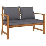 vidaXL Akazienholz Massiv Gartenbank 120cm mit Dunkelgrauen Kissen Gartenmöbel Gartensofa Sitzbank Bank Sofa Parkbank Holzbank Terrasse