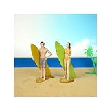 Super Idee Urlauber Paar Dekofigur Mann + Frau 8 cm in Badekleidung mit Surfbrett Sommer Strand Urlaub zum Dekorieren Basteln von Geschenkdeko zum Thema Urlaub Freizeit Erholung Hochzeit (Gelb)