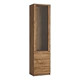 Lomadox Vitrine Vitrinenschrank mit 1 Tür und 3 Schubkästen in Eiche Nb., B/H/T ca. 50,1/200/40 cm