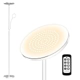 Coollia LED Stehlampe, Stufenlos Dimmbar, 4 Farbtemperaturen, 27W Deckenfluter mit 7W Adjustable Leselampe, Stehleuchte mit Fernbedienung & Berührungssteuerung, für Wohnzimmer, Schlafzimmer, Büro