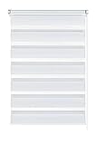 GARDINIA Doppelrollo zum Klemmen oder Kleben, Duo-Rollo ohne Bohren, Seitenzugrollo, Transparente und blickdichte Streifen, Weiß, 90 x 220 cm