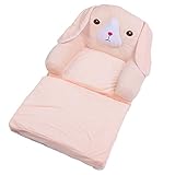 Changor Kindersofa mit Rückenlehne, Ausklappbarer Kindersessel, Rosa Hundeoptik, Atmungsaktiver Stoff, Schwamm, Weich, für den Kindergarten (2 Ebenen)