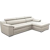 CAVADORE Ecksofa Aniamo in Echtleder / Eckcouch mit Kopfteilverstellung und großem Longchair / 270 x 80 x 165 / Leder, Weiß