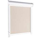 schattenfreu.de Rollo mit Kassette nach Maß | Zum Ankleben ohne Bohren | Optional zum Anschrauben | Thermo-Rollo Blackout Verdunkelnd | Für Fenster und Türen | Beige, Silberne Rückseite