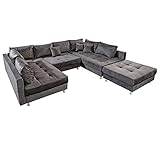 riess-ambiente.de Modernes XXL Sofa Kent 305cm grau Federkern inkl. Hocker und Kissen Couch in U-Form Wohnlandschaft Couchgarnitur