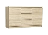 VBChome Kommode mit 3 Schubladen und 2 Türen 120 x 40 x 75 cm Eiche Sonoma Grifflose Schubladenkommode Mehrzweckschrank für Flur Schlafzimmer Wohnzimmer Modern