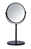 WENKO Kosmetik-Standspiegel Assisi Ø 17 cm Schwarz - schwenkbarer Schminkspiegel mit 3-fach Vergrößerung, Spiegelfläche ø 16 cm 300 % Vergrößerung, Stahl, 18.5 x 34.5 x 15 cm, Schwarz