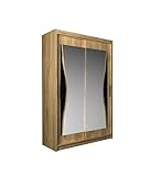 BETTSO -Schiebetürenschrank, eleganter Kleiderschrank Schrank Garderobe Spiegel, Schlafzimmer- Wohnzimmerschrank Schiebetüren Modern Design 120x62x216cm-TUMI Eiche Wotan (Eiche Wotan, 150 cm)