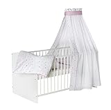 Schardt - Kinder Komplettbett Set - 70x140cm Classic weiß - Herzchen Rosa 3fach höhenverstellbar - 4 teilig inkl. Matratze, Himmelstange, Kissen, Zudecke