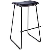 #LAZE Barhocker aus Metall, Barstuhl mit bequemer Sitzauflage, Küchen-Hocker Deluxe mit Fußstütze und Leder-Sitzfläche, Küchenstühle in Verschiedene Größen (Schwarz, 77 cm)