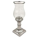 50 cm Windlicht Glas Windlicht mit Fuß Silber Deko für Hochzeit Tischdeko Weihnachten Windlichtsäule Weihnachtsdeko Hochzeitsdeko Bodenwindlicht Groß Nostalgie Großes Windlicht Weihnachten Deko
