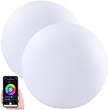 Luminea Home Control Garten Dekolichter: 2er-Set WLAN-Akku-Leuchtkugeln, RGBW-LEDs, App, 576 lm, IP54, � 20 cm (LED-Kugeln Garten)
