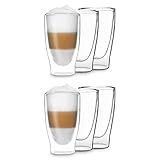 DUOS® Latte Macchiato Gläser Set 6x400ml, Doppelwandige Gläser Latte Macchiato, Doppelwandige Kaffeegläser, Teegläser, Cappuccino Gläser, Eiskaffee Gläser Thermogläser doppelwandig Espressotassen Glas