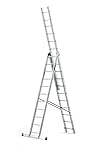 Drabest Alu Vielzweckleiter 3X 11 Stufen Schiebeleitern 3-teilig Stehleiter Pro Kombileter Arbeitshöhe 7 m Belastbarkeit 150 kg inkl. Eimerhaken