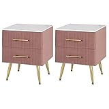 WOLTU 2er Set Nachttisch Sofatisch Nachtkommode Nachtschrank mit 2 Schubladen für Schlafzimmer Wohnzimmer aus MDF, Einfache Installation 40.5x41x51cm, Samt, Rosa TS134rs