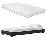 Corium Kunstlederbett mit Kaltschaum-Matratze und Lattenrost 90x200 cm Polsterbett aus Kunstleder mit Matratze ÖKO-TEX Standard 100 Jugendbett Einzelbett Lederimitat in Schwarz