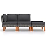 Gecheer 3-TLG. Lounge Gartenmöbel Set, Polyrattan Lounge, Balkonmöbel, Loungemöbel, Terrassenmöbel Gartenlounge Gartensofa Poly Rattan und Eukalyptus Massivholz