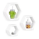 Relaxdays Wandregale sechseckig, Hängeregale im 3er Set, freischwebende Dekoregale, Holzregale schmal, stabil, MDF, weiß