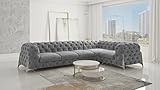 S-Style Möbel Rocky Chesterfield Fünf-Personen Ecksofa Grau 328 x 205 x 73 cm - Metallfüße, Couch - Sofa - Eckcouch - Polstersofa, Velours