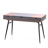 Homede Schreibtisch mit Schublade und Stauraum 120 x 60 x 76 cm Bürotisch Computertisch Faryn Walnut Walnuss grau braun