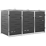 Hommdiy Mülltonnenbox für 3 Tonnen Rostfrei Abschließbar Müllbox Mülltonne Mülltonnenverkleidung Gartenbox Müllcontainer Edelstahl Anthrazit 207 x 77.5 x 115 cm