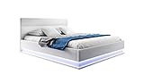 muebles bonitos Modernes Aufklappbares Bett Modell Nitas mit Lattenrost 160x200cm weiß italienisches Design mit bläulich-weißer LED