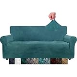 CHELZEN Samt Couchbezüge 3-Sitzer Dicke Stretch Sofa Bezüge für Hunde Haustiere rutschfeste Sofa Slipcover Waschbare Möbel Schutz für Wohnzimmer (3 Sitzer, Pfauen Blau)