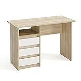 Komto Schreibtisch mit Schubladen - Bürotisch Computertisch Klein Arbeitstisch Büro PC-Tisch Kinderschreibtisch mit Stauraum | Moderner Schreibtisch Sonoma Eiche + Weiß | Oslo 110 x 50 x 74 cm