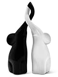 FeinKnick Harmonisches Elefanten Pärchen aus Keramik in Schwarz & Weiß - Moderne Skulptur als Paar aus Zwei einzelnen Elefanten - Deko-Figur 26cm hoch - Elefant gut als Geschenk geeignet