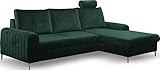 WFL GROUP Ecksofa Schlafsofa mit Bettkasten - Sofa Couch Ecksofa mit Schlaffunktion Bettfunktion L-Form mit Ottomane - Rechts - Grün