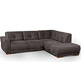 Cavadore Schlafsofa Modeo, mit Federkern, Sofa in L-Form mit Schlaffunktion im modernen Landhausstil, Holzfüße, 261 x 77 x 214, Lederoptik, grau