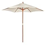 NOALED Sonnenschirm aus Holz für den Garten, Massivholzpfosten, Sonnenschirmabdeckung UPF50+, achteckiger Polyester-Sonnenschutz-Weiß XXSHN