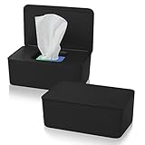2 Stück Feuchttuch Box Feuchttücher Box Baby, Toilettenpapier Box Serviettenbox mit Deckel Feuchtes Toilettenpapier Aufbewahrungsbox, Kunststoff Tissue Serviettenbox für Zuhause, Büro - Schwarz