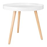 WOLTU Beistelltisch rund klein Couchtisch Blumenständer Nachttisch Massiv Holz skandinavisches Design Weiß 50 x 44cm (ø x H) TS143ws