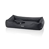 BedDog Premium Orthopädisches Hundebett Buffy, Hundesofa aus Kunstleder, Abnehmbarer Bezug, Kuschel-Decke Zugabe - Anthracite (anthrazit)