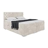 MEBLINI Boxspringbett mit Bettkasten - Gepolstert Doppelbett mit Matratze und Topper - Polsterbett mit Stauraum - Bett mit Kopfteil - Stauraumbett - Dalia - 160x200 - H3/Creme Samt