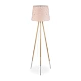 Relaxdays Stehlampe Kinderzimmer, E27, mit Kabel, Lampenschirm Stern-Motiv, Dreibein, Stoff, Holz, 147 cm hoch, rosa, 10032244_113