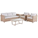 NATERIAL - Gartenmöbel Set MEDENA Polyrattan - Gartenlounge für 5 Personen - Gartensofa - Gartensessel - Gartentisch - Mit Kissen - Synthetisches Rattan - Beige - Creme - Garten Sitzgruppe